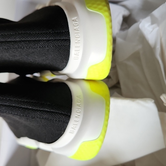 BALENCIAGA | Neoprene Knit Speed Cuffed Sneakers Black White Yellow Fluo sz 40 - Picture 6 of 8
